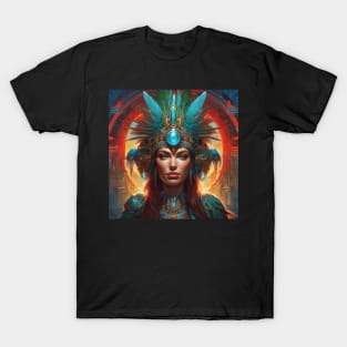 a portrait of a mayan quetzalcoatl goddess T-Shirt